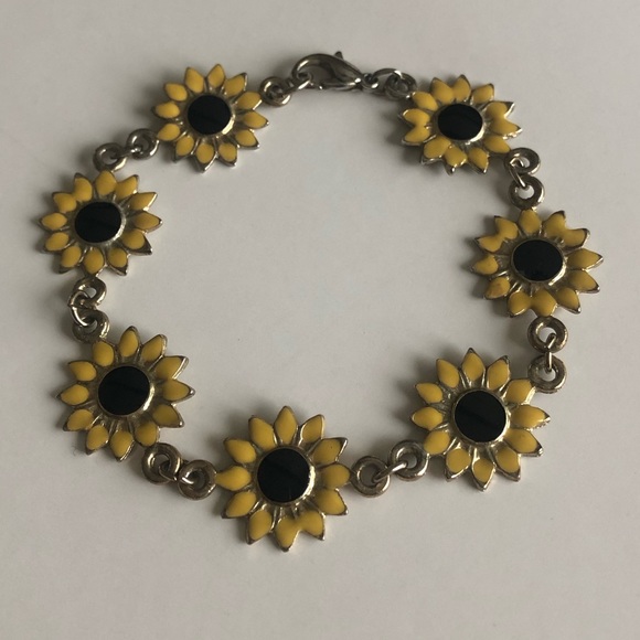 Enamel Sunflower Linked Gold-tone Bracelet - Picture 3 of 5